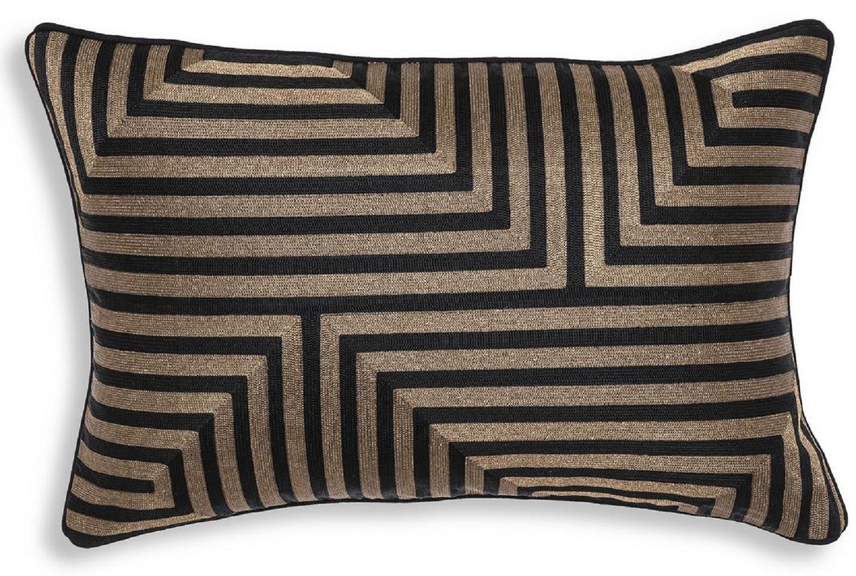 Casa Padrino cojín decorativa de lujo negro / oro 60 x 40 cm - Almohada decorativa rectangular con patrón elegante - Calidad de Lujo - Colección Hotel